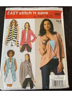 McCall's Misses Coat Vest Sewing Pattern Size Lg XL XXL M9012 - Uncut